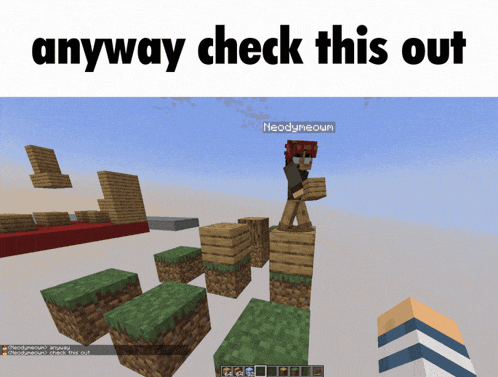 a screenshot of a minecraft game with the words " anyway check this out " at the top