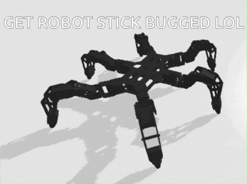 a 3d model of a robot stick with the words get robot stick bugged lol
