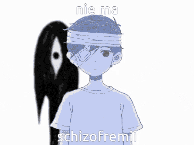 a drawing of a boy with a bandage on his head and the words nie ma schizofremii below him