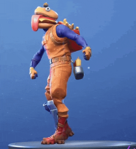 a cartoon character with a hamburger head and tongue sticking out .