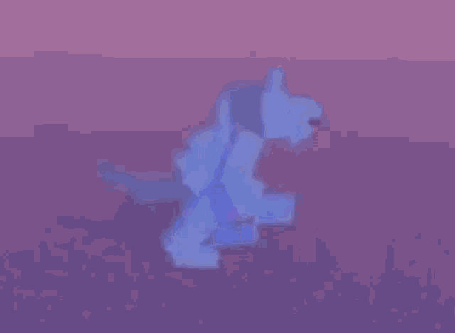 a 3d rendering of a blue dog standing on a purple surface .