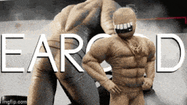 a man in a muscle suit is standing next to another man with the word earrod written on the bottom
