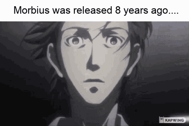 a black and white image of a man 's face with the words `` morbidus was released 8 years ago ... '' .