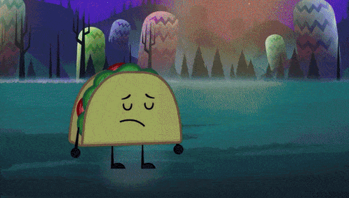 a taco with a sad face is standing in front of a ghost