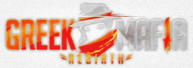 a logo for greek mafia rebirth has a red and white design