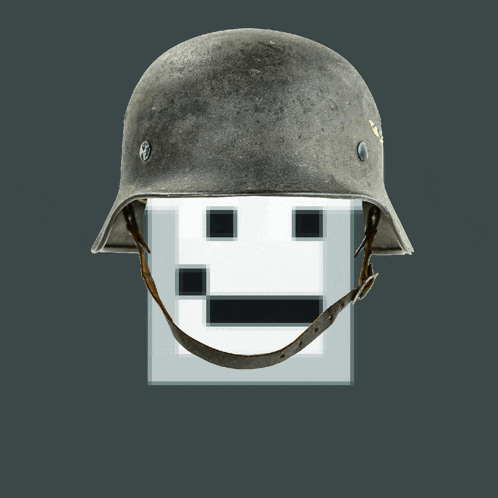 a soldier 's helmet is shown with a smiley face in the background