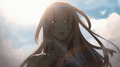 a woman with long hair is standing in front of a cloudy sky .