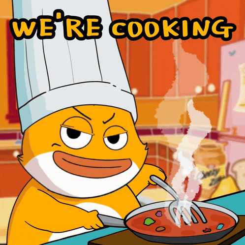a cartoon of a cat wearing a chef hat cooking