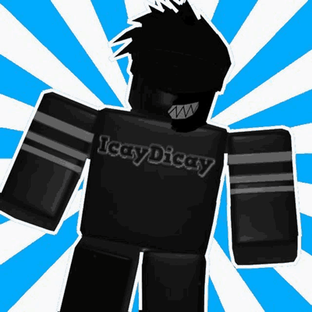 a roblox character is wearing a black shirt that says icy dicay