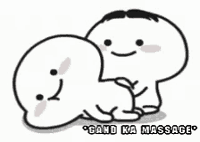 a couple of cartoon characters are sitting next to each other with the words `` gand ka massage '' written on the bottom .