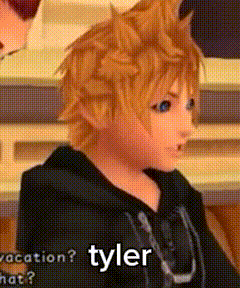 a close up of a cartoon character with the name tyler written on the bottom