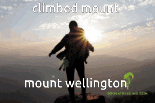 a silhouette of a person standing on top of a mountain with the words climbed mount mount wellington below them