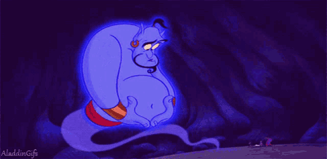 a cartoon of a genie with the words look at me from the side do i look different to you below it