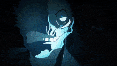 a close up of a cartoon character 's face with blue eyes