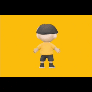 a cartoon character wearing a yellow shirt that says mms on it