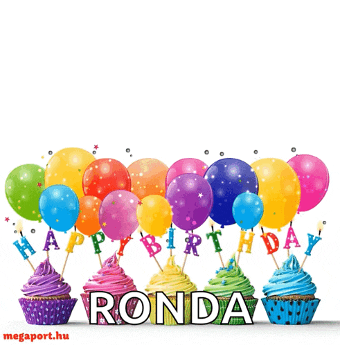 a birthday card with cupcakes and balloons that says ronda