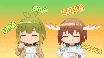 a couple of anime characters with the names uma and shika written on them