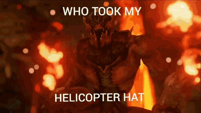 a screenshot of a video game with the words who took my helicopter hat on it