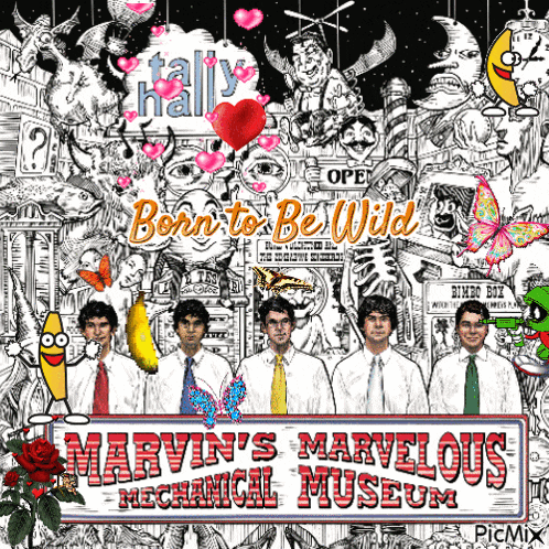 a poster for marvin 's marvelous mechanical museum with a group of men