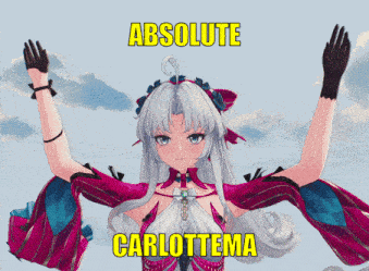a picture of a girl with the words " absolute carlotta " on it
