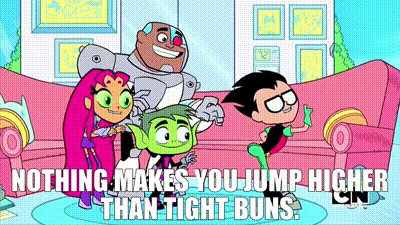 a group of cartoon characters are standing next to each other in a living room with a couch and a couch .