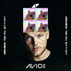 a poster for avicii shows a man 's face and says " live a life you will remember " on the bottom