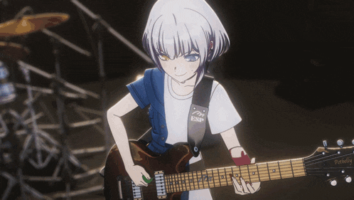 a girl playing a guitar with a strap that says purcelly on it