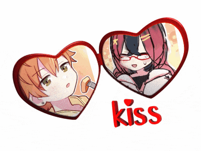 a couple of heart shaped frames with the word kiss on the bottom