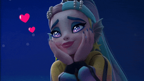 a close up of a cartoon character with sharp teeth and a star on her ear