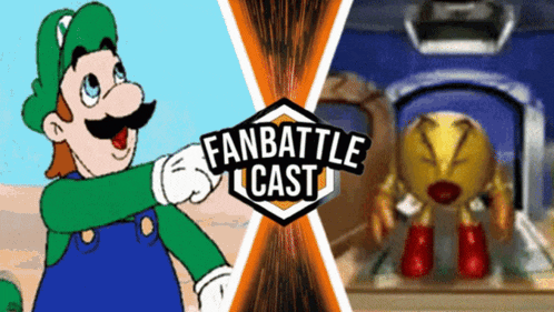 a poster for a fan battle cast featuring mario luigi and pac man
