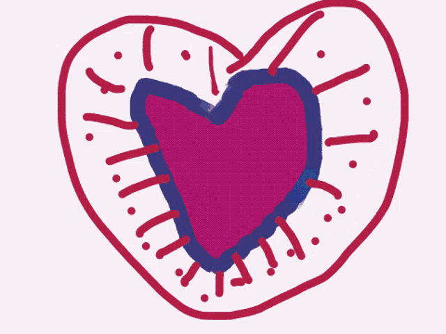 a child 's drawing of a heart with a blue heart in the center