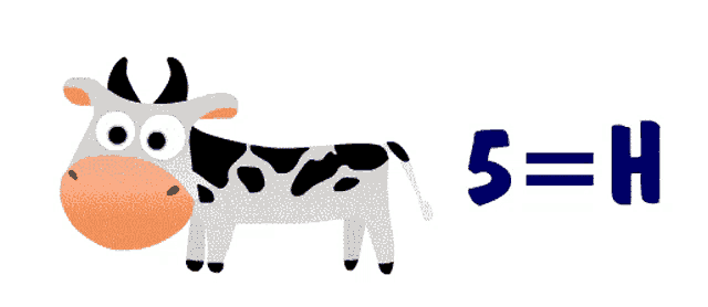 a cartoon cow next to the number 5