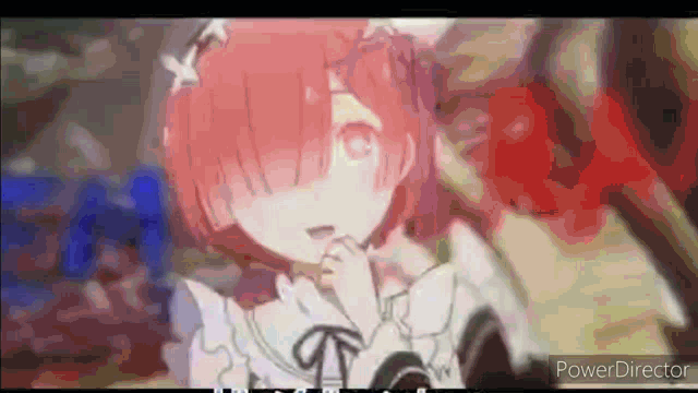 a close up of a girl with red hair from re zero starting life in another world