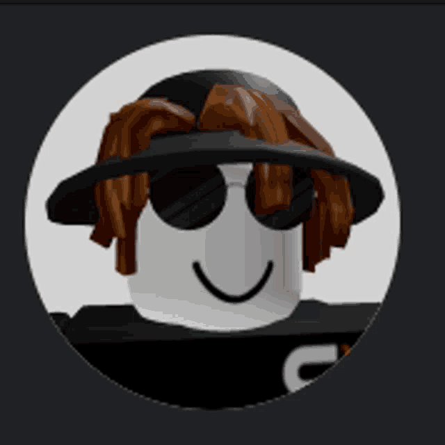 a roblox character wearing a hat and sunglasses is smiling