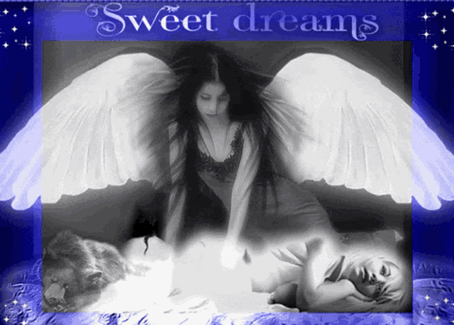 a picture of a woman with wings and the words sweet dreams on the bottom