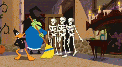 Halloween Is Over, Get Out! GIF - Skeletons Witch Looney Tunes GIFs