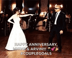 a bride and groom are dancing on a dance floor with the caption happy anniversary mhine & arvin !!!