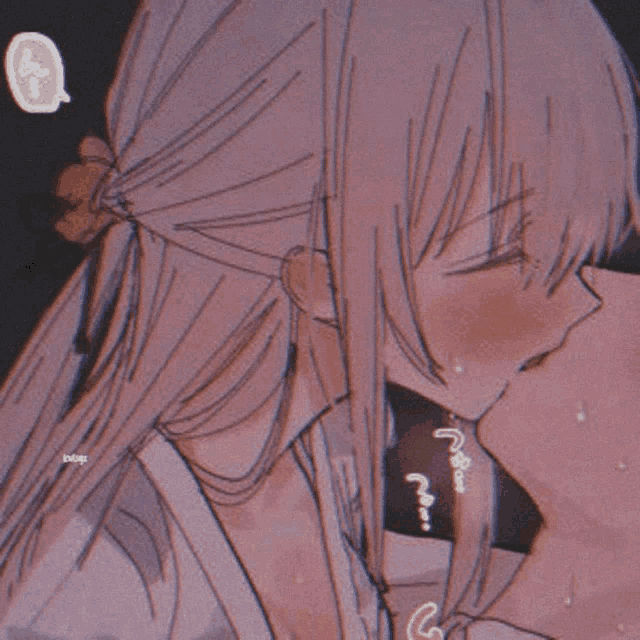 a drawing of a girl with long hair kissing another girl .