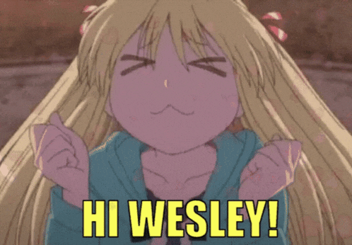 a girl with blonde hair is making a face and says hi wesley