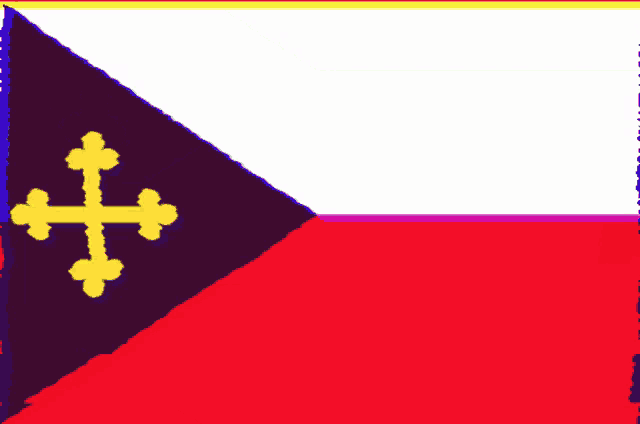 a red white and black flag with a cross on it