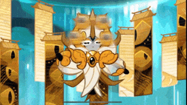 a cartoon character is standing in a room with a lot of lanterns