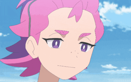 a girl with pink hair is covering her face with her hand