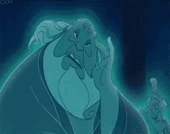 a cartoon of a man with a beard and long hair is standing in the dark .
