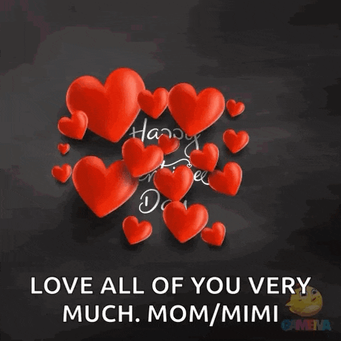 a happy valentine 's day greeting card with red hearts on a black background