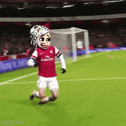 a cartoon soccer player wearing a fly emirates jersey is running on the field