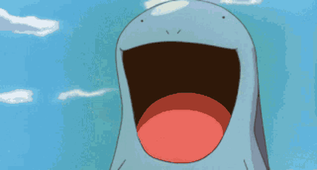a cartoon character with its mouth wide open and a red tongue