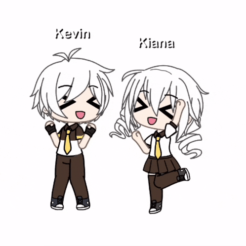 a boy and a girl are standing next to each other with kevin and kiana written above them