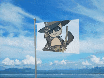 a flag with a picture of a man in a hat and sunglasses