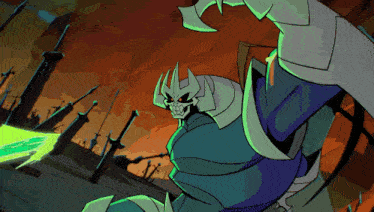 a cartoon drawing of a skeleton with a sword