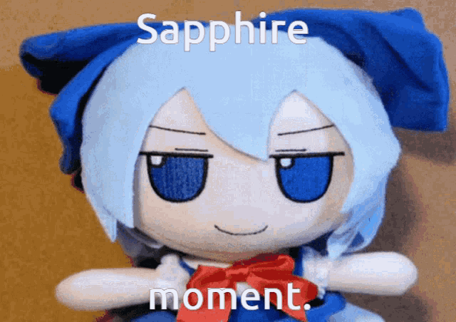 a stuffed doll with sapphire moment written on the front